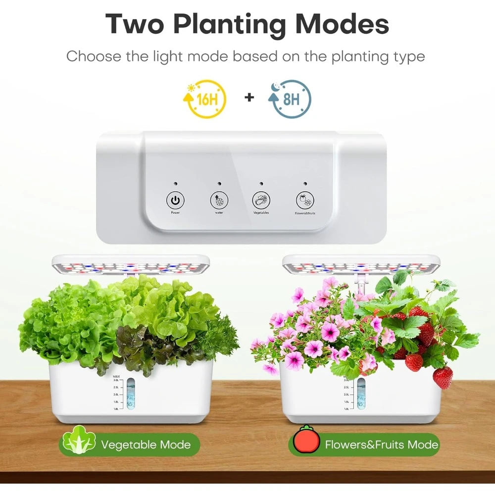 Indoor Herb Garden Hydroponic Planting System: 10 Pod LED Growth Kit