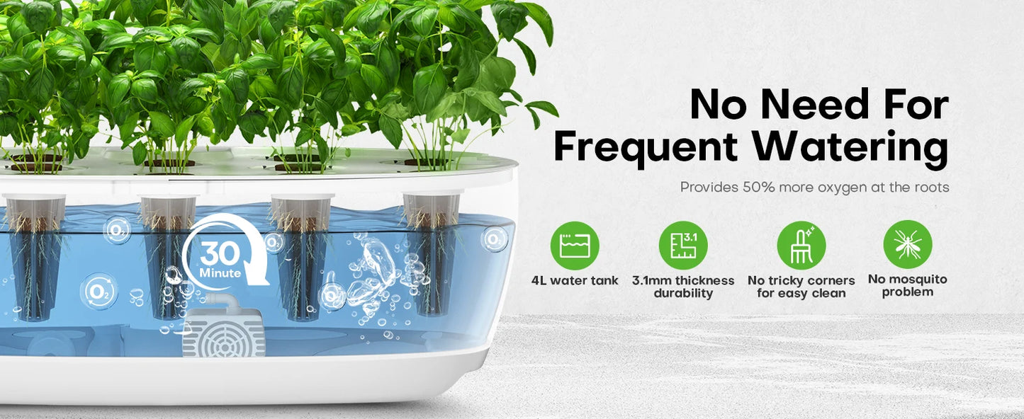 Indoor Garden Hydroponic Planting System: 12 Pod Plant Germination Kit with LED Growth Light