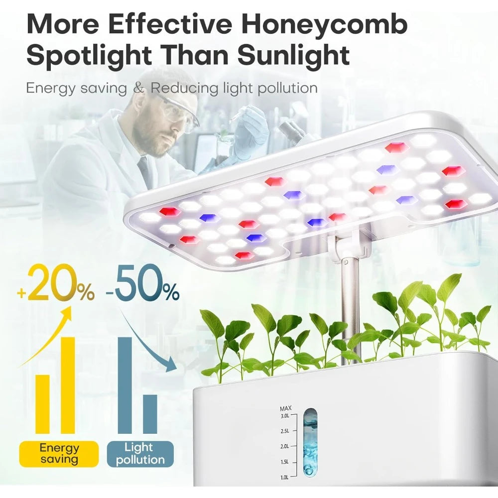 Indoor Herb Garden Hydroponic Planting System: 10 Pod LED Growth Kit