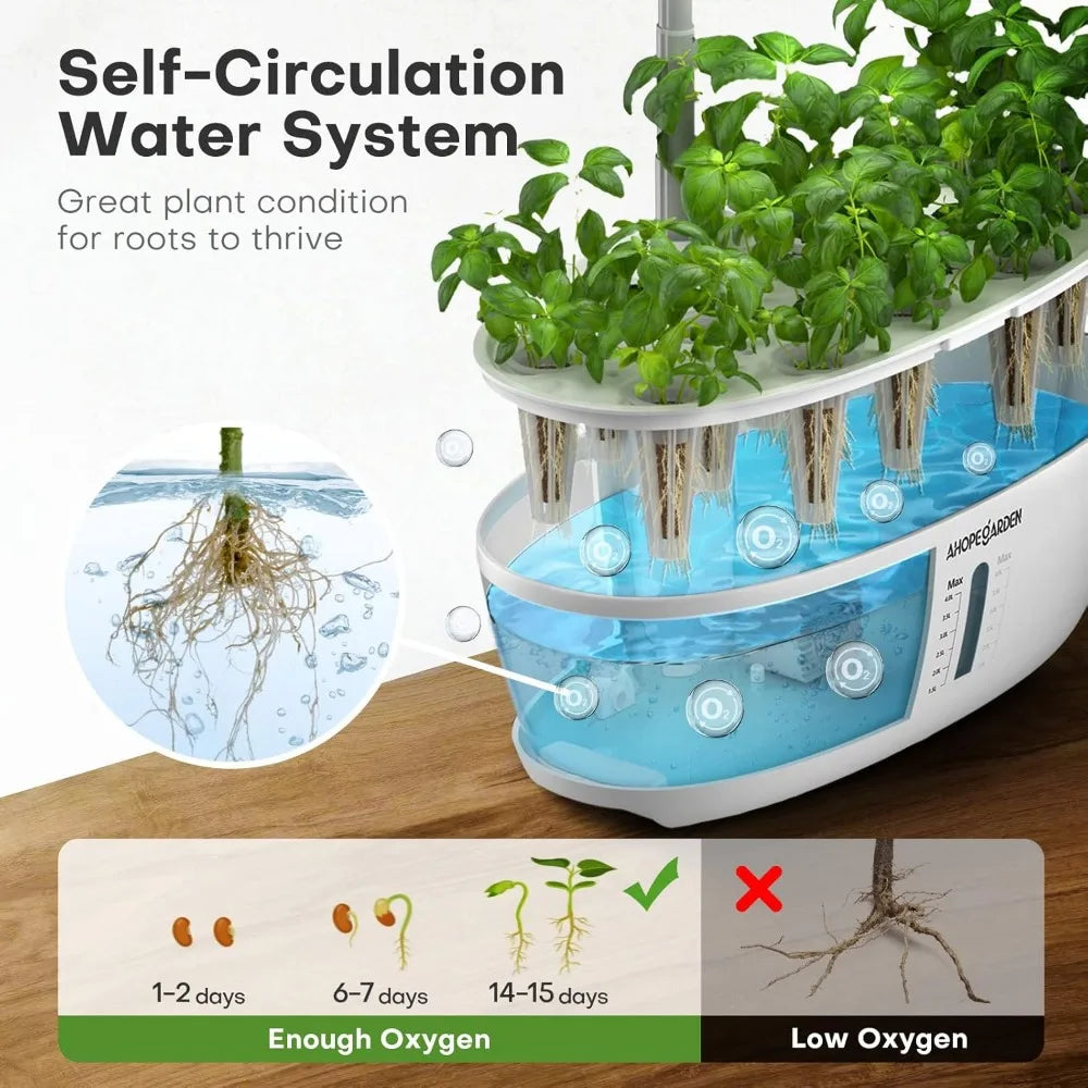 Indoor Garden Hydroponic Planting System: 12 Pod Plant Germination Kit with LED Growth Light